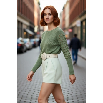 Kadın Konforlu Regular Kalıp Akrilik Dokulu Bisiklet Yaka Uzun Kollu Triko Bahar Kış Kazak