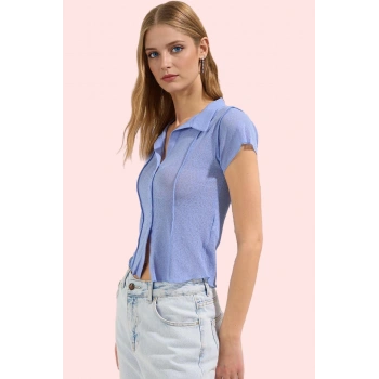 Kadın Köpük Kumaş Basic Fitted Gömlek Yaka Kısa Kollu Rahat Günlük Stil Yaz Aylarının Vazgeçilmezi