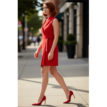 Kadın Kruvaze Yaka Kolsuz Mini Elbise Ofis Ve Özel Davetler İçin Şık Dokuma Tasarım Kaliteli