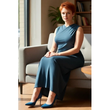 Kadın Kruvaze Yaka Yanları Büzgülü Kolsuz Maxi Boy Örme Kumaş Esnek Shift Kalıp Büyük Beden Elbise