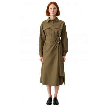 Kadın Kuşaklı Gömlek Yaka Midi Dokuma Elbise A Line Kesimiyle Kış Stiline Modern Dokunuş Kaliteli