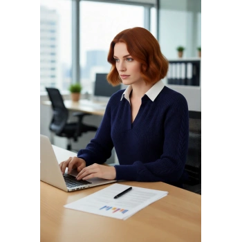 Kadın Lacivert Düşük Kol Saç Örgü Triko Kazak Gömlek Yakalı Regular Kalıp Kış Kombinleri Kaliteli