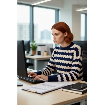 Kadın Lacivert Ekru Dalgalı Ajurlu Bisiklet Yaka Düşük Kol Oversize Yumuşak Triko Kazak Kaliteli