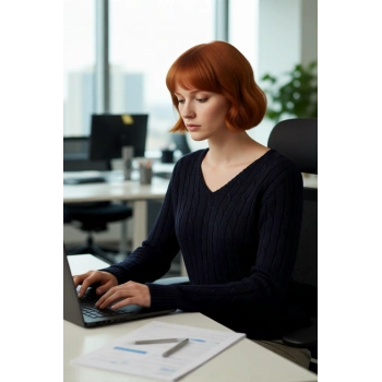 Kadın Lacivert Regular Kalıp V Yaka Saç Örgü Desenli Uzun Kollu Triko Kazak Günlük Kullanım