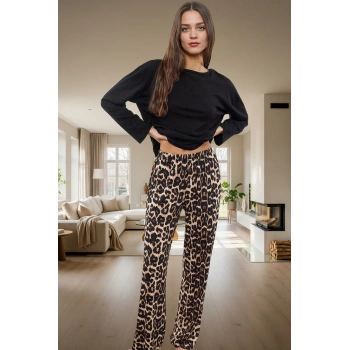Kadın Leopar Desenli Pamuklu Pijama Takımı Seçkin Malzeme Kaliteli İşçilik Premium Kalite