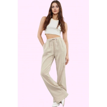 Kadın Liyosel Pantolon Regular Wide Leg Yüksek Bel Tasarım İlkbahar Sonbahar Günlük Kullanım