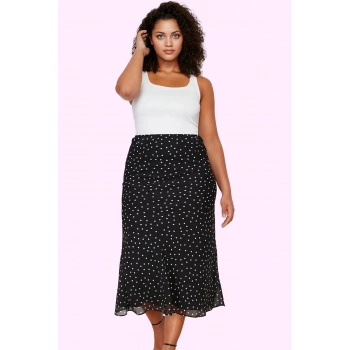 Kadın Maxi Boy Balık Etek Puantiyeli Desen Dokuma Kumaş Günlük Şıklık Yaz Aylarının Vazgeçilmezi