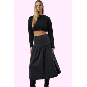 Kadın Maxi Boy Denim Etek Yüksek Bel Skater Kalıp Pamuklu Günlük Stil Yaz Aylarının Vazgeçilmezi