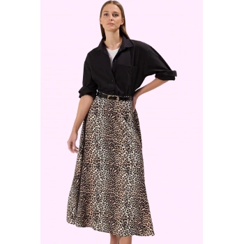 Kadın Maxi Boy Leopar Desenli Dokuma Etek Queen Crep Kumaş Günlük Şık Yaz Aylarının Vazgeçilmezi