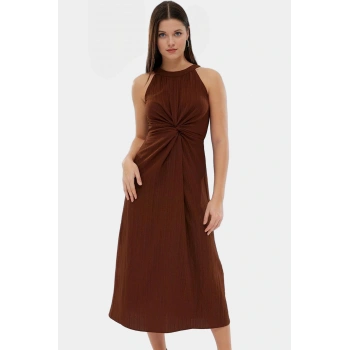 Kadın Maxi Elbise Dokuma Crinkle Kumaş Halter Yaka A Line Günlük Stil Kaliteli İşçilik Mükemmel Uyum