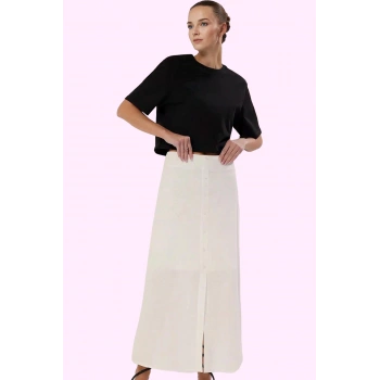 Kadın Maxi Etek Keten Görünümlü Astarlı Pamuklu Yazlık Günlük Hafta Sonu Dayanıklı Malzeme