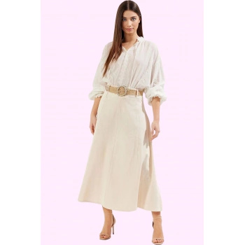 Kadın Maxi Etek Keten Karışımlı Dokuma A line Günlük Şıklık Hafta Sonu Yaz Aylarının Vazgeçilmezi