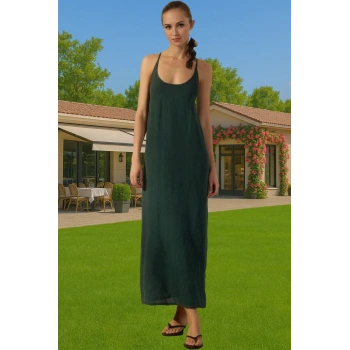 Kadın Maxi Keten Elbise Shift Kalıp V Yaka Günlük Stil Trend Tasarım Modern Stil Yüksek Kalite