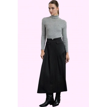Kadın Maxi Kloş Etek Belde Büzgü Detaylı Düz Desenli Günlük Kullanım Yaz Aylarının Vazgeçilmezi