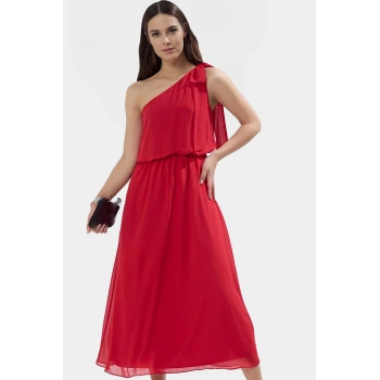 Kadın Maxi Şifon Elbise Tek Omuzlu Skater Kesim Seçkin Malzeme Şık Görünüm