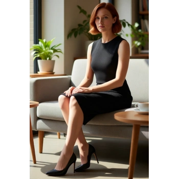 Kadın Midi Boy Bisiklet Yaka Siyah Kolsuz Triko Elbise Modern Şıklık Sunan Basic Tasarım Seçeneği