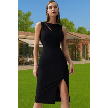 Kadın Midi Boy Bodycon Elbise Polyester Elastan Kumaş Premium Kalite Profesyonel Görünüm