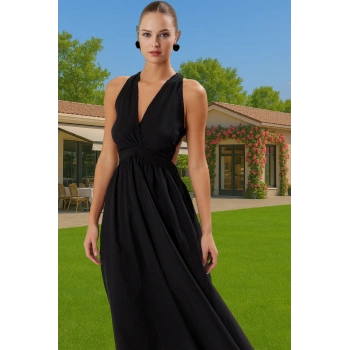 Kadın Midi Boy Flamlı Pamuk Plaj Elbisesi Sırt Dekolteli Yazlık Özel Tasarım Profesyonel Görünüm