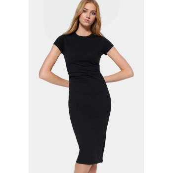 Kadın Midi Boy Pamuklu Elbise Esnek Bodycon Kalıp Günlük Şık Görünüm Zarifane Tasarım