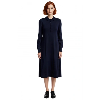 Kadın Midi Boy Polo Yaka Triko Uzun Kollu Shift Kalıp Elbise Modern ve Zarif Görünüm Sunar