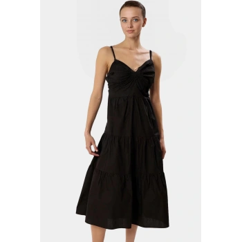 Kadın Midi Boy Poplin Elbise Fiyonklu Detay Pamuk Günlük Şık Profesyonel Görünüm Rahat Ve