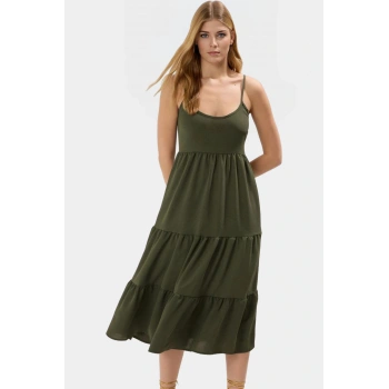 Kadın Midi Boy Skater Elbise Polyester Dokuma Kumaş Günlük Tarz Premium Kalite