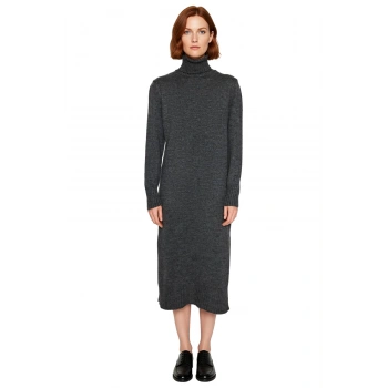 Kadın Midi Boy Triko Elbise Balıkçı Yaka Düz Desen Soğuk Havalar İçin Şık ve Rahat Seçim Kaliteli