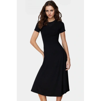 Kadın Midi Boy Viskoz Karışımlı Örme Elbise Günlük Kullanım İçin Bisiklet Yaka