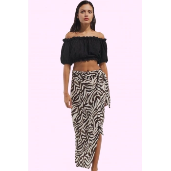 Kadın Midi Boy Zebra Desenli Sarong Etek Kuşaklı Viskoz Günlük Kullanım Yaz Aylarının Vazgeçilmezi