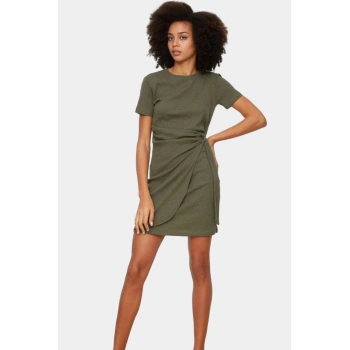 Kadın Mini Bağlama Detaylı Bisiklet Yaka Örme Elbise Profesyonel Görünüm Günlük Kullanım İçin