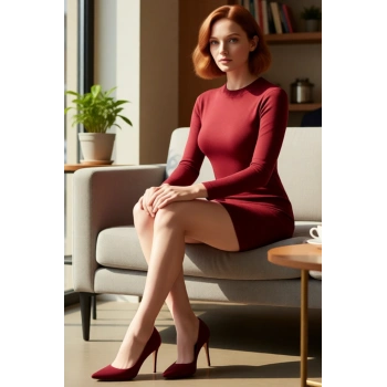 Kadın Mini Bodycon Örme Elbise Uzun Kollu Fitilli Tasarımıyla Bisiklet Yakalı Günlük Şıklık Sunuyor