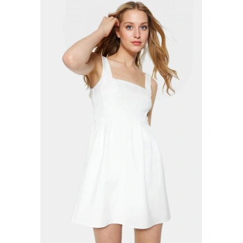 Kadın Mini Boy Skater Elbise Finike Dokuma Polyester Karışımlı Rahat Yazlık Uzun Ömürlü