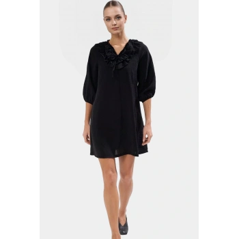 Kadın Mini Elbise V Yaka Fırfırlı Şifon Günlük Yazlık Premium Kalite Uzun Ömürlü