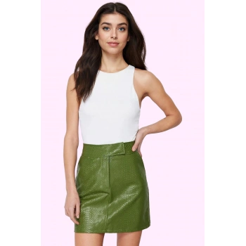 Kadın Mini Etek A Line Kesim Yüksek Bel Suni Deri Şık Gece Çıkışları İçin Günlük Kombinler