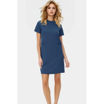 Kadın Mini Krep Elbise Cep Detaylı Şık Shift Kalıp Günlük Uzun Ömürlü Premium Kalite