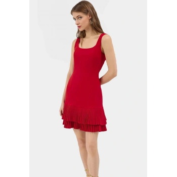 Kadın Mini Piliseli Elbise 88% Polyester Yazlık Günlük Yüksek Kalite