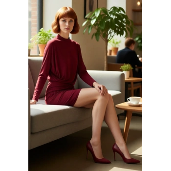 Kadın Mini Yarasa Kol Dik Yaka Bodycon Elbise Örme Kumaşıyla Kış Şık Gece Kombinleri İçin Kaliteli