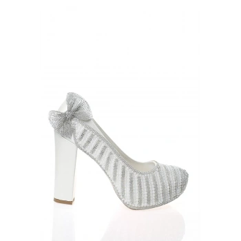 Kadın Moda Beyaz Sedef Inci Taş Işlemeli Gelin Ayakkabı Topuklu Düğün Nişan Gece Abiye Ayakkabı