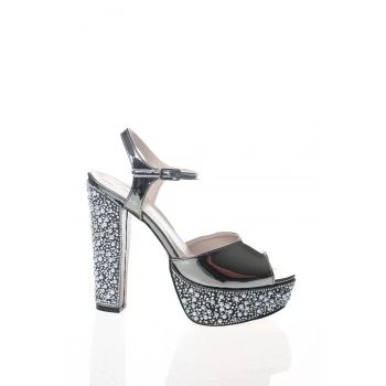 Kadın Moda Şık Altın Ayna Ökçe Poli İnci Topuklu Zarif Tasarım Düğün Nişan Gece Abiye Ayakkabı