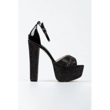 Kadın Moda Şık Ayna Janjan Taşlı Çapraz Klasik Topuklu Platformlu Düğün Nişan Gece Abiye Ayakkabı