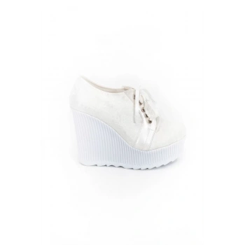 Kadın Moda Şık Beyaz Çınar Dolgu Topuklu Ayakkabı Topuklu Düğün Nişan Gece Abiye Ayakkabı