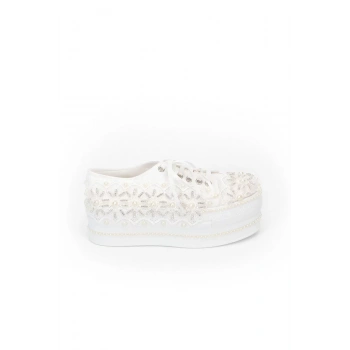 Kadın Moda Şık Beyaz Çınar Taşlı Dolgu Topuklu Ayakkabı Topuklu Düğün Nişan Gece Abiye Ayakkabı