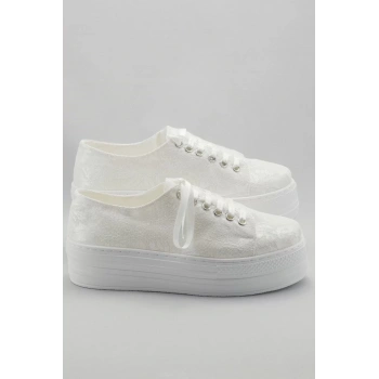 Kadın Moda Şık Beyaz Dolgu Topuklu Ayakkabı Topuklu Düğün Nişan Gece Abiye Ayakkabı