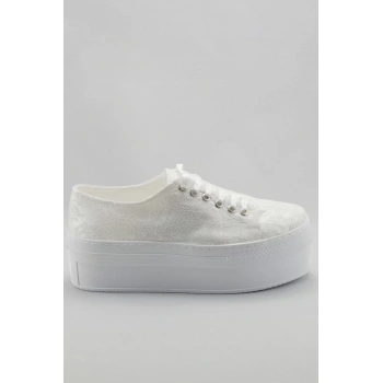 Kadın Moda Şık Beyaz Dolgu Topuklu Ayakkabı Topuklu Düğün Nişan Gece Abiye Ayakkabı