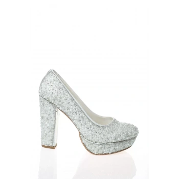 Kadın Moda Şık Beyaz Topuklu Zarif Tasarım Yüksek Topuk Düğün Nişan Gece Abiye Ayakkabı