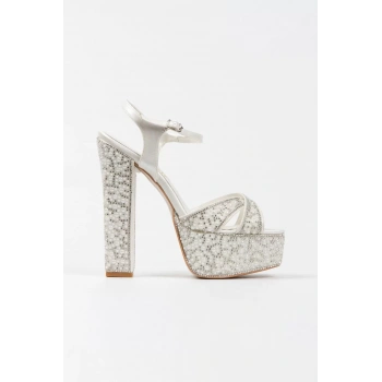 Kadın Moda Şık Gold Ayna Full Inci Taşlı Klasik Köşe Kalıplı Kalın Düğün Nişan Gece Abiye Ayakkabı