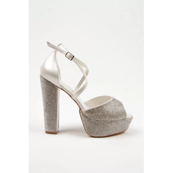 Kadın Moda Şık Gold Ayna Full Taş Yüksek Topuk Düğün Nişan Gece Abiye Ayakkabı