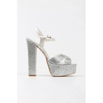 Kadın Moda Şık Gold Ayna Full Taşlı Klasik Köşe Kalıplı Kalın Düğün Nişan Gece Abiye Ayakkabı