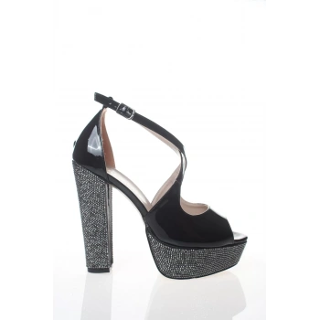 Kadın Moda Şık Gold Ayna Ökçe Poli Taş Topuklu Zarif Tasarım Düğün Nişan Gece Abiye Ayakkabı