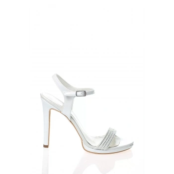 Kadın Moda Şık Gold Ayna Taşlı Tek Bant Topuklu Zarif Tasarım Düğün Nişan Gece Abiye Ayakkabı